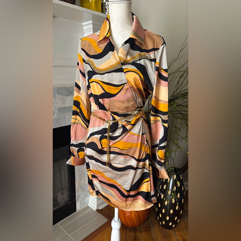 Entro Vibrant Long Sleeve Dress - Pink, Yellow, Black
